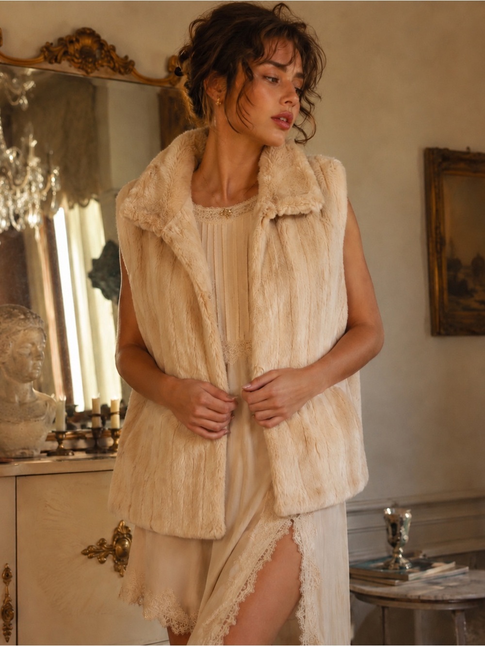 Vintage Kristen Blake Cream Faux Fur Vest
